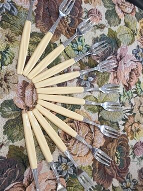 Vintage 1960 Germany Cream Handle  Fork Set — 12 Forks Home Dining